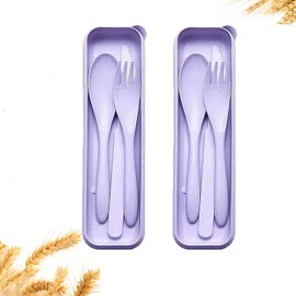 Travel Utensils-Reusable Travel Utensils with Case, Portable Camping Cutlery Set for Office Lunch School Picnic or Daily Use (Purple,Purple)