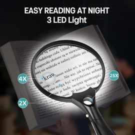 Large Magnifying Glass with Light - Coin Magnifier 𝟏𝟎𝐗 𝟐𝟓𝐗 𝟒𝟓𝐗 Lighted Magnifying Glass with 3 LED Lights, 𝟓.𝟓𝐈𝐧𝐜𝐡 Senior Kid Handheld Magnifying Glasses for Reading Exploring Observing
