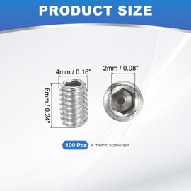 PATIKIL Set of 120 Grub Screws M4 x 6 mm Hexagonal Grub Screw 304 Stainless Steel Hexagon Socket Grub Screws for Holder Door Handles Tap Light Repair