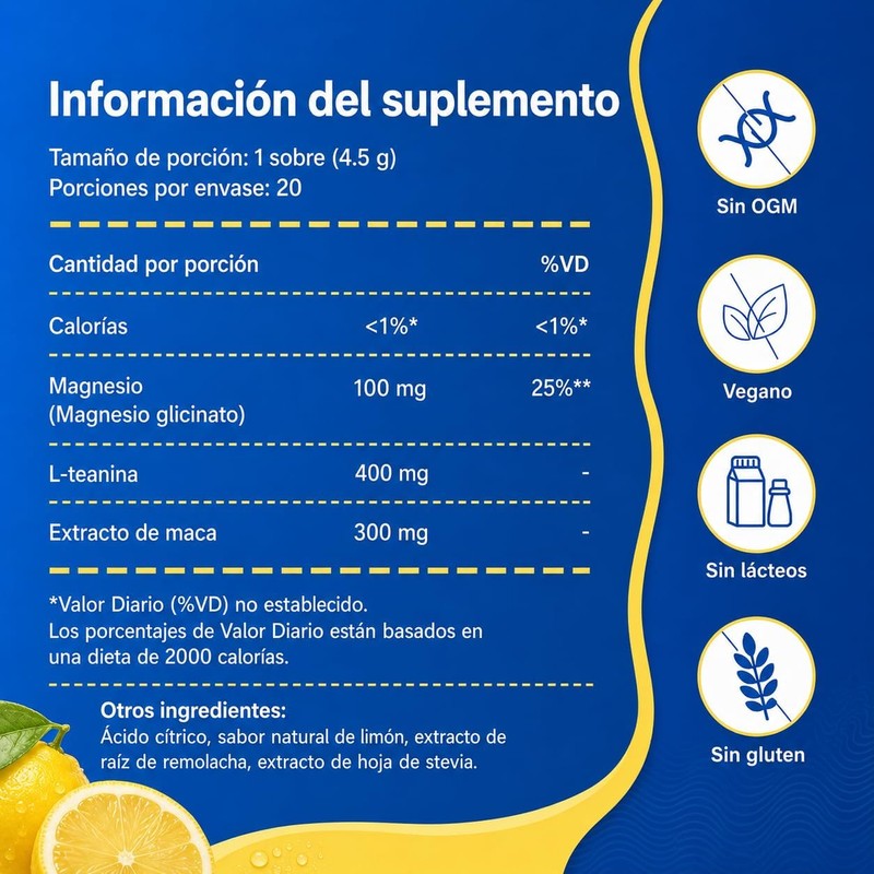 Supercalm Suplemento en Polvo Sabor Limón, 20 Sobres, 90 g