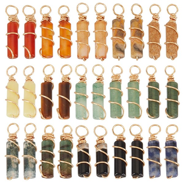 PH PandaHall Pack of 30 Natural Stone Pendants, 15 Styles,