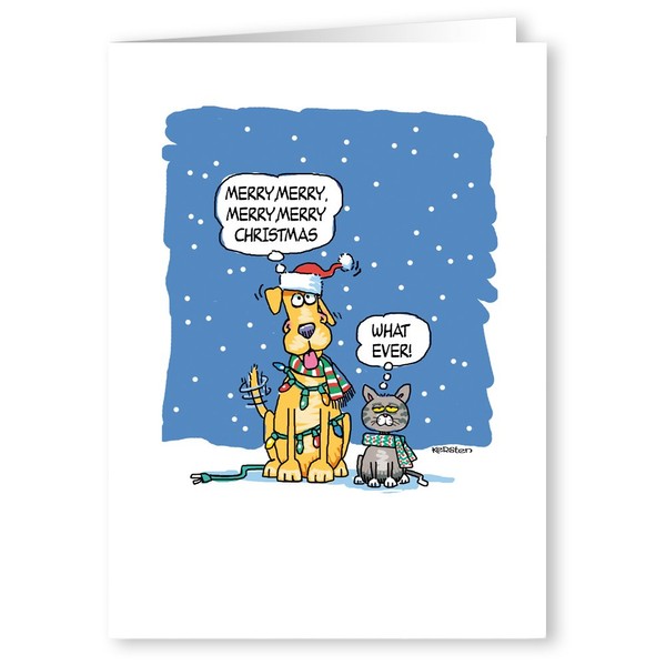 The Difference Between Dogs & Cats - Funny Christmas Card - 18 Boxed Funny Dog & Cat Cards and Envelopes