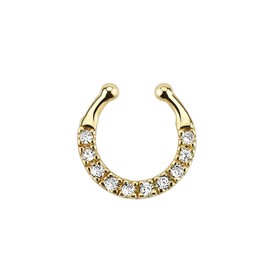 Gold-Tone Fake Septum Clicker Clip On Non Piercing Nose Ring Hoop Septum Hanger Clear 3/8"