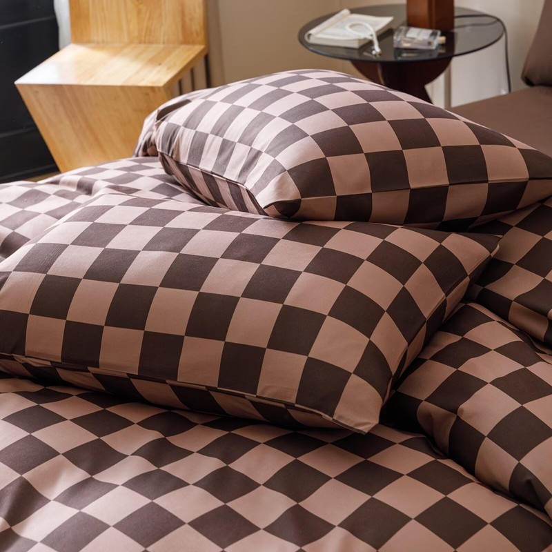 Houseri Brown Plaid Comforter Set Queen Chocolate Coffee Color Chessboard