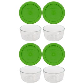 Pyrex (4 7202 Glass Bowls & (4) 7202-PC Lawn Green Lids Made in the USA