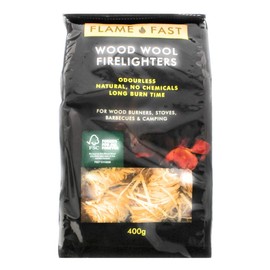 Tiger Tim Flamefast 400g Wood Wool Firelighters Natural Eco Odourless No Chemicals Long Burn Instant Fire Starters for Wood Burners Barbecues Stoves Grills Campfires