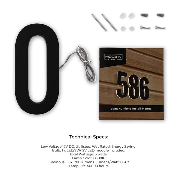 LN LUMANUMBERS 10 Inch House Numbers, Stainless Steel, Premium Quality, Backlit LED Illuminated Home Address Number, Lighted House Numbers, Modern Address Numbers (6, Black)