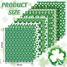 Whaline 12Pcs St. Patrick's Day Cotton Fabric Bundles Green Shamrock Plaid Fat Quarters Lucky Clover Quilting Patchwork for Irish Holiday DIY Sewing Craft Decor, 18 x 22 Inch
