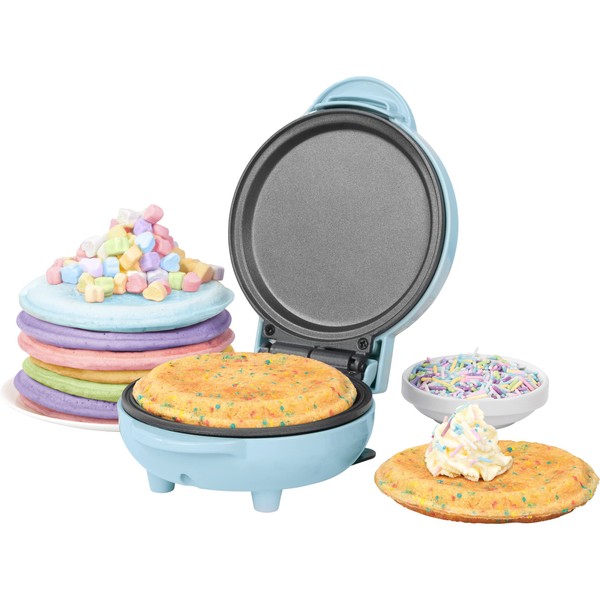 Petra PT4215BLNVDEEU7 Mini Snack Grill Crepesmaker - Non-Stick and Easy Clean 11.5 cm Plate for Lunch, Breakfast, Pancakes, Biscuits and Ice Cream Sandwiches, 550 W, Blue