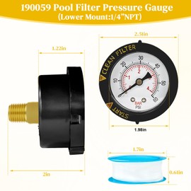 190059 ECX2712B1 Rear Mount Pressure Gauge Compatible with Pen-tair Spa Valve and Filter ，Pool Pressure Gauge Fit for Hayward ProGrid DE Filter SwimClear Filter and XStream Filters