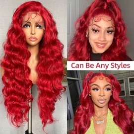 Avolo 28 Inch Red Lace Front Wig Human Hair 13x4 HD Transparent Lace 180% Density Red Wig Human Hair Body Wave Red Lace Front Wigs Human Hair Pre Plucked Red Frontal Wigs Human Hair Glueless Wig