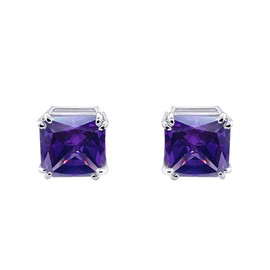 Traditional Classic Large Statement 5CT Square Princess Cut Simulated Purple Amethyst AAA CZ Solitaire Clip On Stud Earrings For Women Silver Plated Non Pierced 12MM