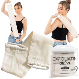 Turkish Bath Exfoliating Back Scrubber for Shower, Double-Sided Washcloth with Handles, Long Body Shower Mitt, Scrub Your Body Deeply