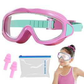 COSEN Children's Swimming Goggles 180° Panorama Swimming Mask Anti-Leak Anti-Fog Diving Mask with Ear Plugs Swimming Goggles for 4-12 Years Children Girls Boys (Pink)