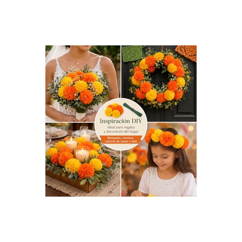 50 Cabezas de Caléndula Artificiales de Seda, Flores Decorativas para