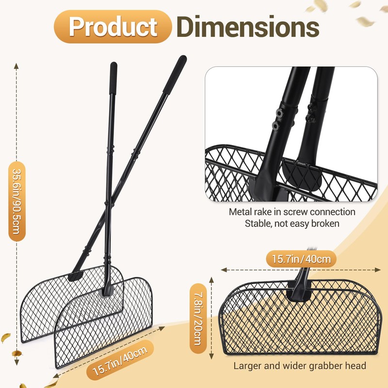 CAROD Leaf Grabber Rake with Long Handle, Lightweight Metal Leaves