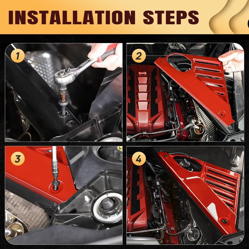 BILLFARO 2Pcs Red Engine Bay Panel Cover,Rear Engine Covers Left