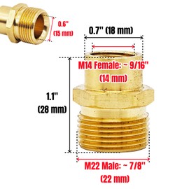 1 Piece M14 Female to M22 Male Threaded Hose Connector Brass High Pressure Washer Coupler Washer Joint Washer Fitting Pipe Adapter for Car Cleaning Water Gun