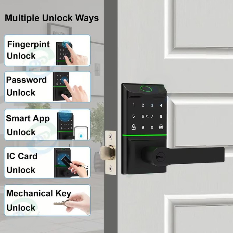 Smart Door Lock with Biometric Fingerprint, Password, IC Card Unlock,