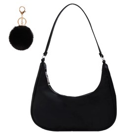 DAVBNM Shoulder Bags for Women, Nylon Handbag Clutch Handbags with Pom Pom Keychain with Zipper, for Parties, Gift for Christmas Birthday