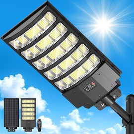 Solar Street Light Outdoor Waterproof,8000W Solar Powered Parking Lot Lights Large Street Light Dusk to Dawn with Motion Sensor, LED Flood Light Wide Angle Lamp for Patio and Parkling Lot-1Pack