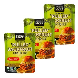 Kitchen and Love, Jackfruit Sweet BBQ, Organic, Fully Cooked, Versatile Plant Based Meat Alternative, Gluten Free, Ready in 90 seconds, High in Fiber, Non GMO Verified, Kosher, Vegan, Easy to Prepare Quick Meal 8 Oz (Pack of 3)