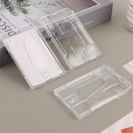 Pack of 10 Hard Plastic ID Covers, 5.8 x 8.9 cm, Transparent Card Holder, Card Protector with Thumb Slot, Vertical ID Protective Cover for School, Office