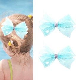 Waterproof Jelly Hair Bows Clips - Rose Red PVC Summer Swim Pool Bow Clips Fun Transparent Hair Accessories for Girls Toddler Infants Kids Teens Children (Blue)