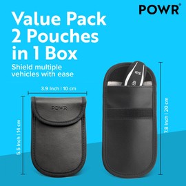 POWR Faraday Pouch for Car Keys - 2 Pack Anti Theft Keyless Car Key Signal Blocker Pouch - Dual Layer Shielding Faraday Bag - RFID Key Pouch for Car Security & Key Fob Protection (Original Black)