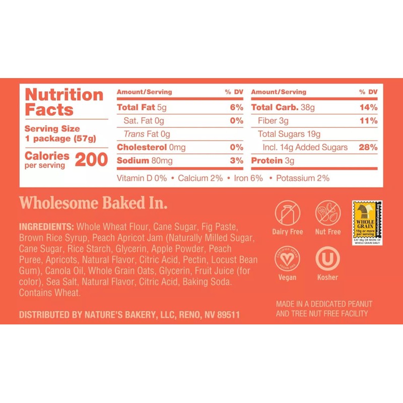Nature's Bakery Whole Wheat Fig Bars, Peach Apricot, Real Fruit,
