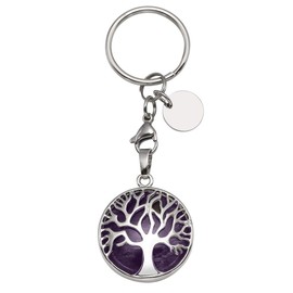 CrystalTears Natural Gemstone Key Fob Tree of Life Pendant Healing Stones Reiki Key Ring Keychain Decoration