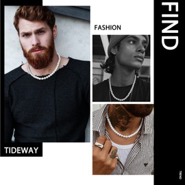 MJartoria Pearl Necklace for Men, 16''-24'' Pearl Necklaces for Women, 6/8mm White Pearl Choker Necklace Trendy Jewelry Gifts for Women Men (16 inches, 6mm)