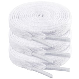 3 Paar Riemot Flach Schnürsenkel [8mm Breit] reißfest Schuhbänder Ersatz Shoelaces aus Polyester für Sneaker, Laufschuhe, Schlittschuhe, Freizeitschuhe, Segeltuchschuhe - Weiß, 90cm