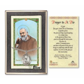 Bliss Sterling Silver Saint Pio of Pietrelcina Medal Pendant Necklace 24" Chain Boxed