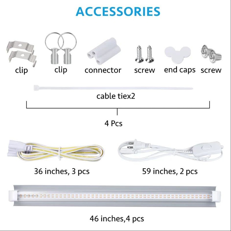 Grow Light for Indoor Plants,4ft T8, 180W(4 x 45W, 1080W
