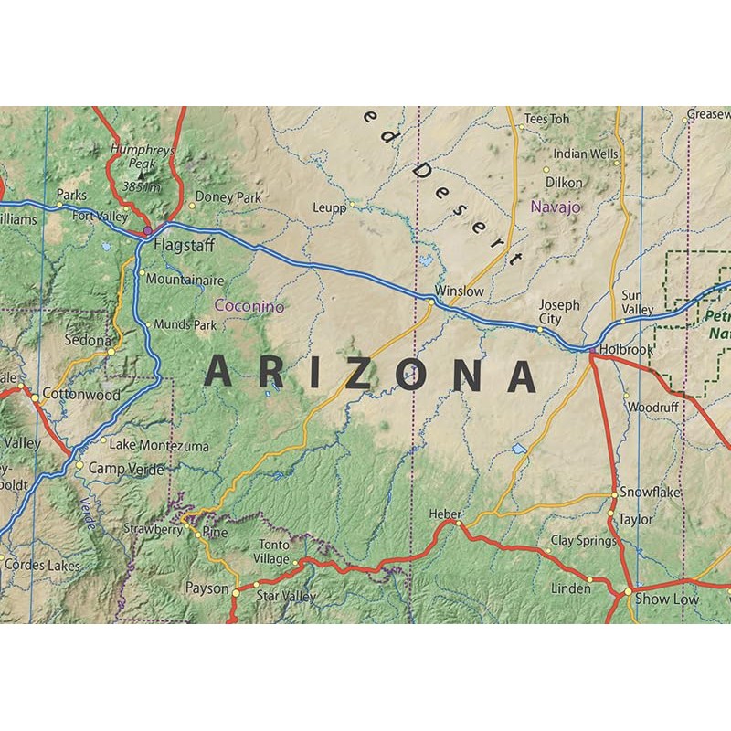 Arizona State Physical Map - 16.5 x 19.5 Inches -