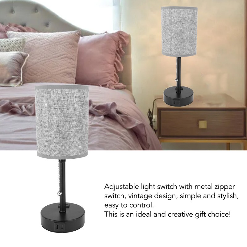 LED Table Lamp Fabric Lampshade USB A and USB C