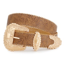 SUOSDEY Floral Engraved Western Belt for Women Vintage Cowgirl Cowboy Belt Country Leather Belt for Jeans