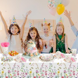 169pcs-Wildflower-Party-Decorations-For-Birthday-Baby-Shower, Spring Floral Decorations For Tea Party, Wild Flower Baby In Bloom Decoration With Plates, Cups, Napkins, Cutlery Tablecloth，Serve 24