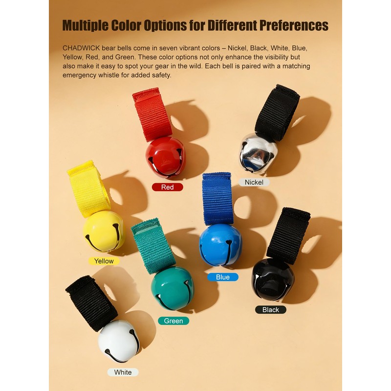CHADWICK Multicolor Bear Bells with Whistle, Includes Matching Emergency Whistle,