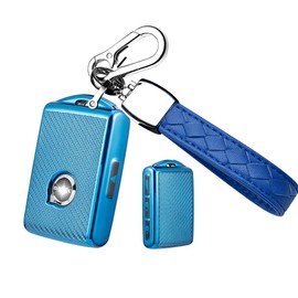 HIBEYO For Volvo Car Key Case Carbon TPU Protective Key Case for Volvo XC60 XC90 S90 V90 XC40 S60L 2021 Smart Side Buttons Keyless Car Key Remote Control Cover Blue