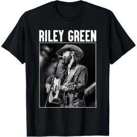 Riley Green Singing Greatest Hits Country Music Art Vintage Solid Cotton Short Sleeve T-ShirtColor: Mens big and tall-black, Size: M