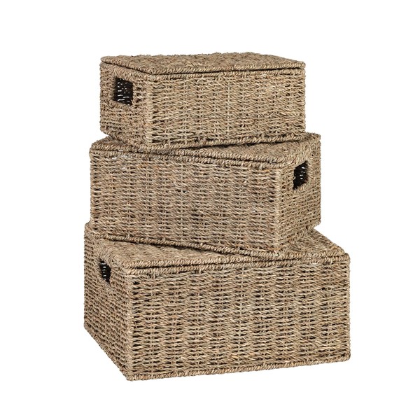 OEHID Wicker Storage Baskets with Lid, Hand-Woven Rectangular Wicker Basket