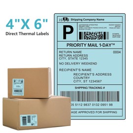 Fanfold 4x6 Direct Thermal Labels, Thermal Shipping Labels with Perforated, Commercial Grade, for Thermal Printer, Light Blue 500 Labels/Stack, 1 Stack
