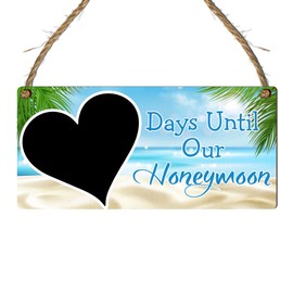 Days Until Our Honeymoon Countdown Plaque | Romantic Honeymoon Countdown Sign | Unique Engagement Gift, Wedding Present, Bridal Shower Keepsake. (Blue, With Pen)