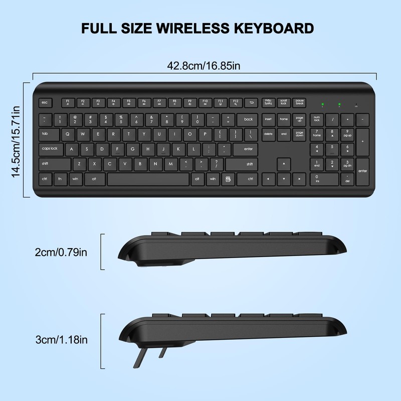 EDJO Wireless Keyboard, 2.4G Full-Sized Cordless USB Silent Computer Keyboard,