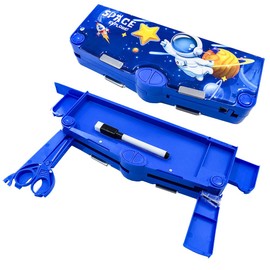 LilyBeauty Pop Up Multifunction Pencil Case for Girls and Boys, Cute Cartoon Pen Box Organizer Stationery with Sharpener, Scissors, Schedule, Whiteboard, Both Sides Open, Best Gifts for Kids(Blue)