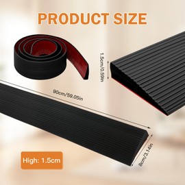 Door Threshold Ramp 90 x 8 x 1.5 cm, Rubber Wheelchair Ramp, Non-Slip Surface, Threshold Ramp for Wheelchair, Pushchair, Transport Trolley, Black