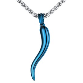 U7 Men's Women's Necklace 3D Italian Horn Necklace Cornicello Charm Pendant Chain 316L Stainless Steel Horn Chain Lucky Charm Amulet Lucky Jewellery Necklace Gifts for Men Women, Stainless Steel
