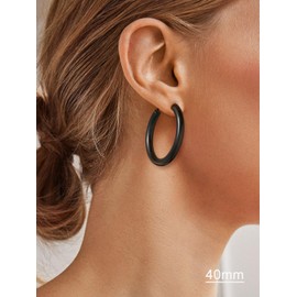 U7 Thick Hoop Earrings Hypoallergenic Stainless Steel Cartilage Earrings 40mm Black Earrings